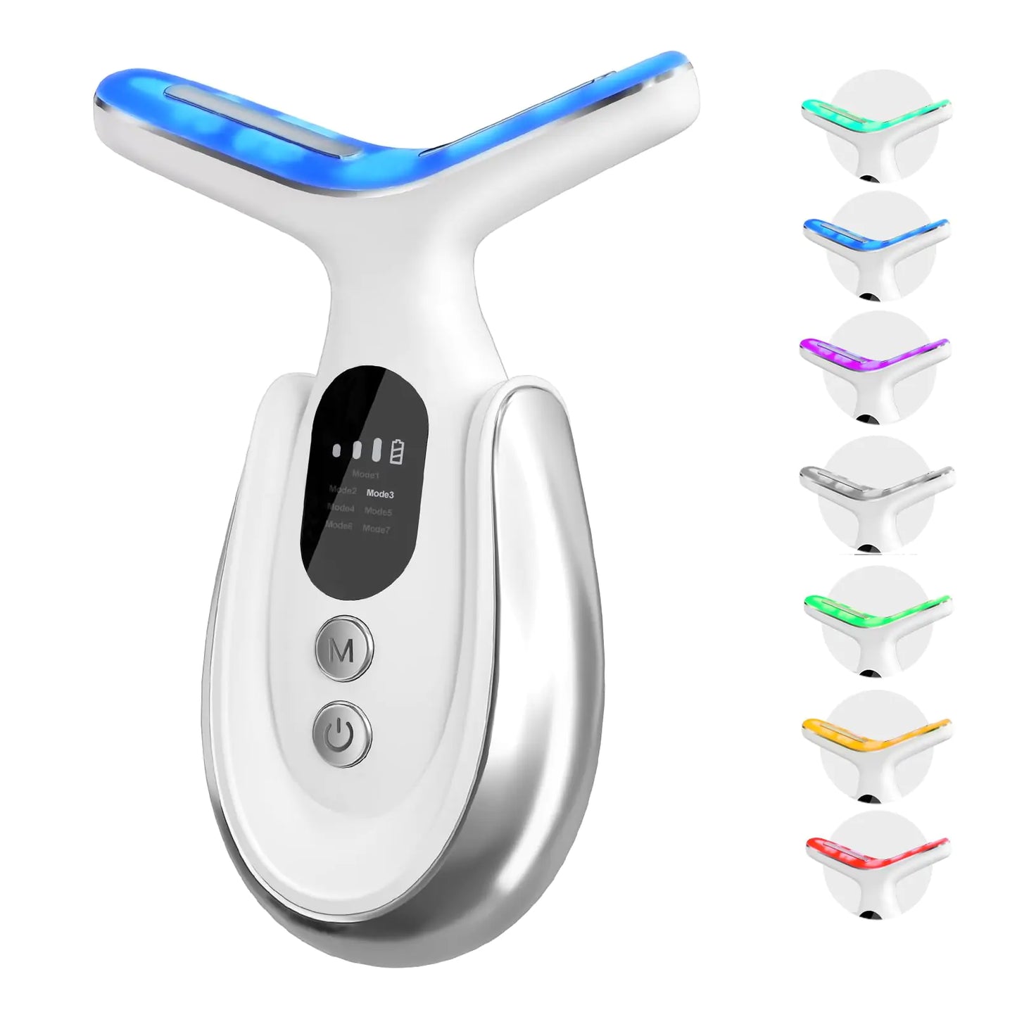 Neck Face Massager 7-in-1 Portable Facial Massager for Enhanced Face Neck and Shoulder Care with Vibrating and Warming Function,white